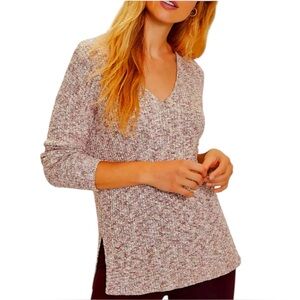 Loft Cozy warm Women's marled cotton blend long sleeve side slits V-Neck Sweater
